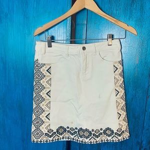 White Embroidered Jean Skirt